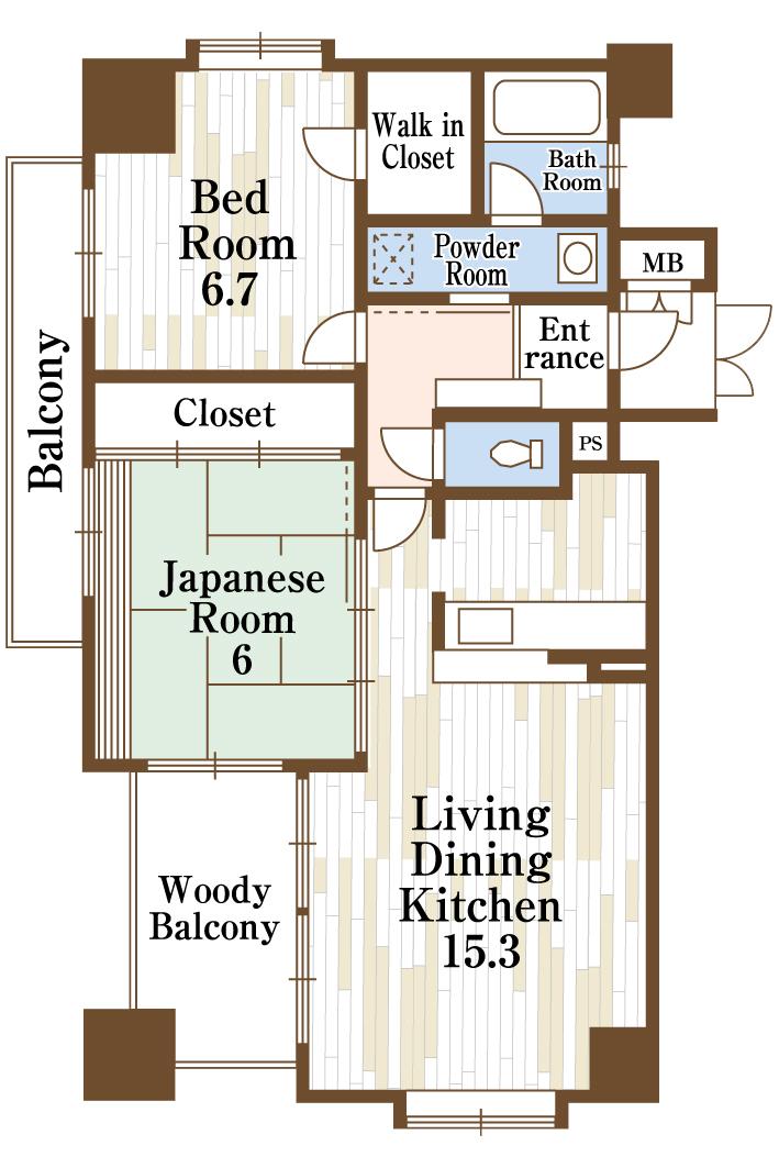 Floor plan. 2LDK, Price 16.6 million yen, Occupied area 63.74 sq m , Balcony area 12.46 sq m