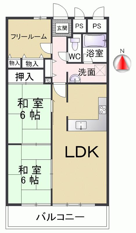 Floor plan. 2LDK + S (storeroom), Price 14.8 million yen, Footprint 66 sq m , Balcony area 9 sq m Sonoda east junior high school because of Minamitonari, Very convenient to go to school, It is safe