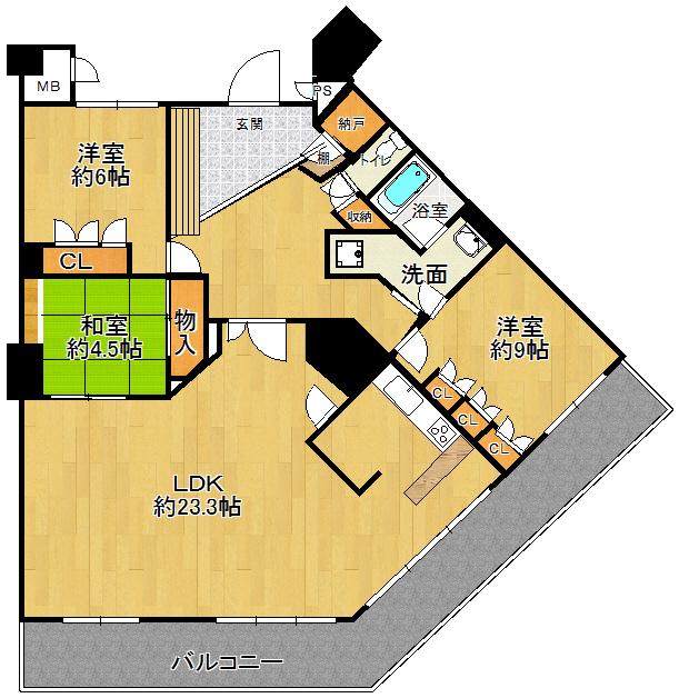 Floor plan. 3LDK, Price 43 million yen, Footprint 109.95 sq m , Balcony area 26.12 sq m