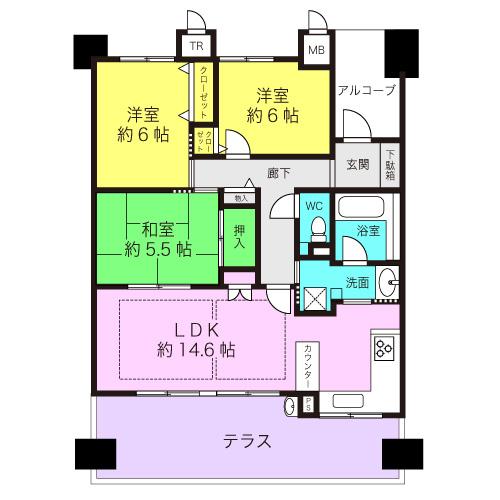 Floor plan. 3LDK, Price 25,800,000 yen, Occupied area 72.35 sq m , Balcony area 16.61 sq m