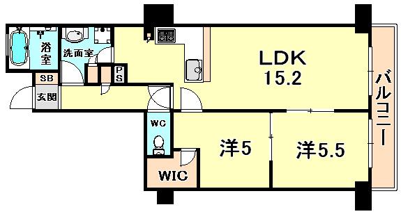 Floor plan. 2LDK, Price 22,300,000 yen, Occupied area 57.93 sq m , Balcony area 8.54 sq m