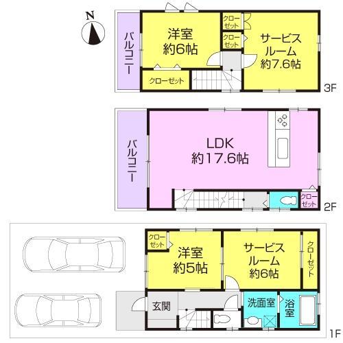 Floor plan. No. B land All four compartment LDK about 17.6 Pledge