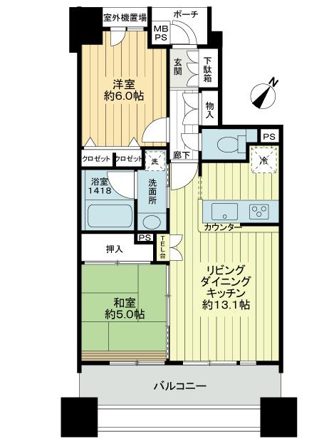 Floor plan. 2LDK, Price 16.8 million yen, Footprint 55.1 sq m , Balcony area 11.46 sq m indoor (August 2013) Shooting