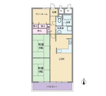 Floor plan. 2LDK + S (storeroom), Price 14.8 million yen, Footprint 66 sq m , Balcony area 9 sq m floor plan