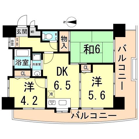 Floor plan. 3DK, Price 19,800,000 yen, Occupied area 52.87 sq m , Balcony area 21.6 sq m