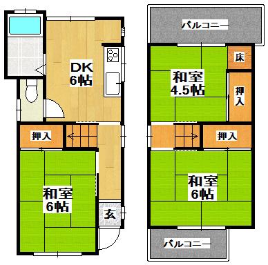 Floor plan. 8.8 million yen, 3DK, Land area 45.83 sq m , Building area 49.81 sq m