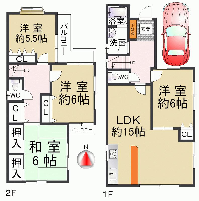 Floor plan. 20.8 million yen, 4LDK, Land area 86.41 sq m , Building area 92.33 sq m JR Tachibana Station walk 16 minutes! 2WAY possible 2-story of the Amagasaki Station!