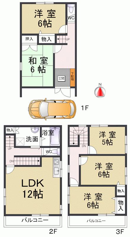Floor plan. 28.8 million yen, 5LDK, Land area 64.65 sq m , Building area 104.36 sq m Hankyu Mukonosō Station 12 minutes' walk. Convenient facilities came out renovated property is within walking distance to everyday life.