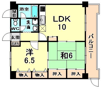 Floor plan. 2LDK, Price 12.8 million yen, Footprint 54 sq m , Balcony area 8 sq m