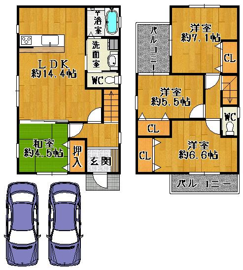 Building plan example (floor plan). Building plan example (B No. land) building set price 31,300,000 yen, Building area 97.74 sq m