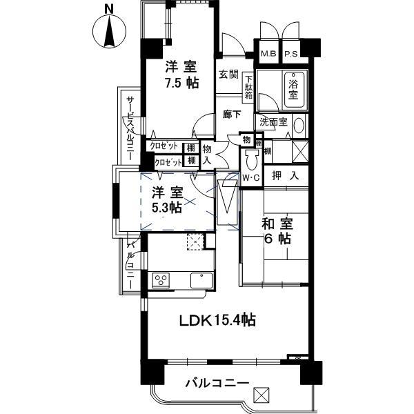 Floor plan. 3LDK, Price 38,800,000 yen, Occupied area 78.37 sq m , Balcony area 12.22 sq m