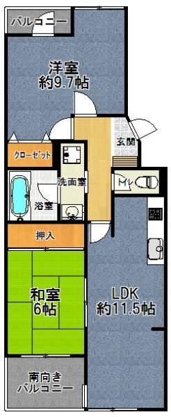 Floor plan. 2LDK, Price 13.8 million yen, Occupied area 62.03 sq m , Balcony area 7.08 sq m