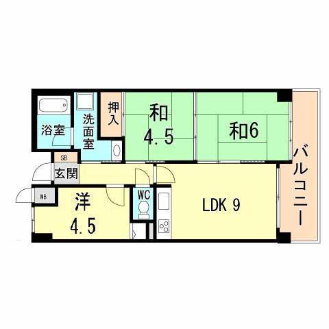 Floor plan. 3LDK, Price 10.8 million yen, Footprint 49.5 sq m , Balcony area 8.54 sq m