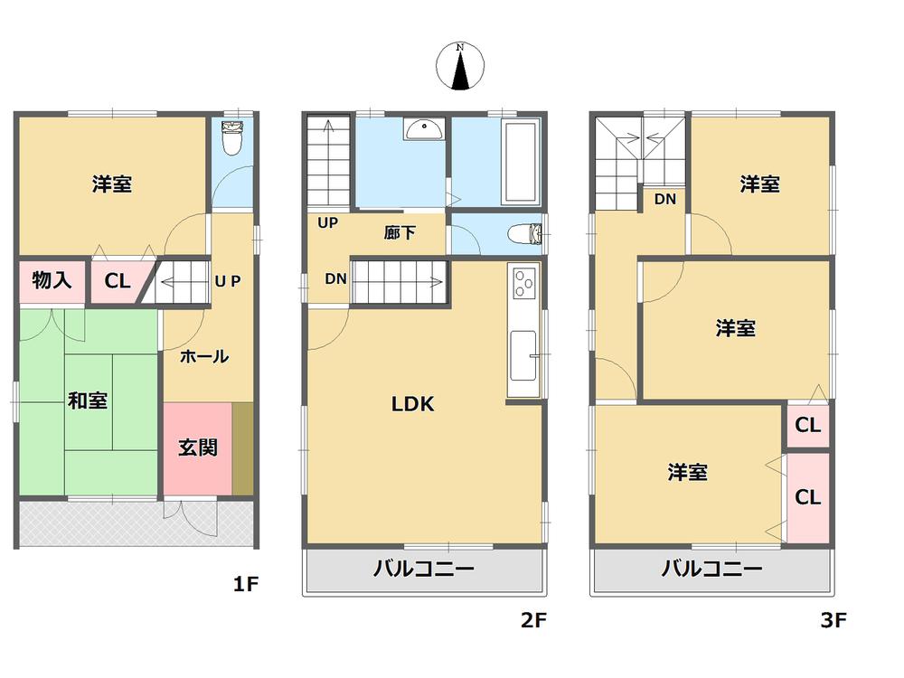 Floor plan. 28.8 million yen, 5LDK, Land area 64.65 sq m , Building area 104.36 sq m 5LDK + parking one Water around is located on the second floor, Washing clothes is also a breeze!