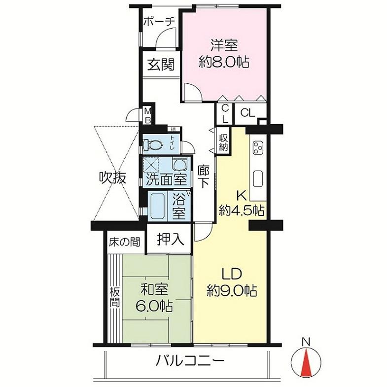 Floor plan. 2LDK, Price 11.6 million yen, Occupied area 69.48 sq m , Balcony area 9.17 sq m