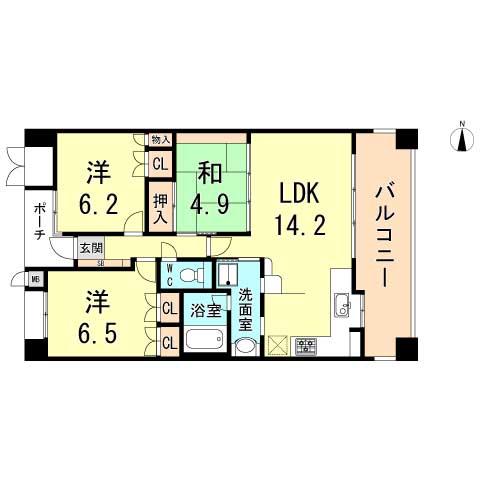 Floor plan. 3LDK, Price 26.5 million yen, Footprint 70.9 sq m , Balcony area 14.3 sq m