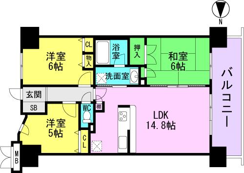 Floor plan. 3LDK, Price 18.9 million yen, Occupied area 66.97 sq m , Balcony area 12.35 sq m