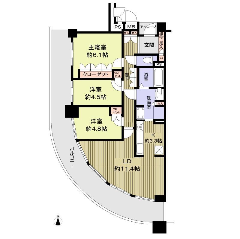 Floor plan. 3LDK, Price 27,800,000 yen, Occupied area 73.97 sq m , Balcony area 29.67 sq m