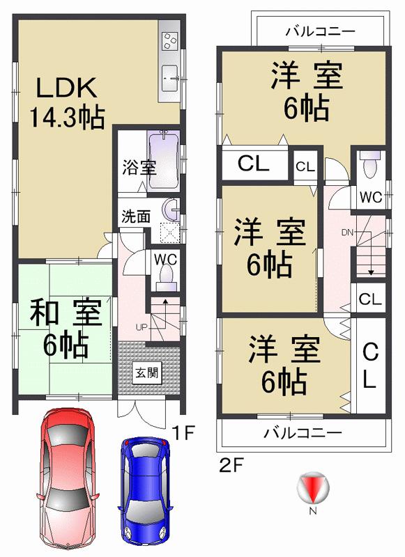 Floor plan. 24,800,000 yen, 4LDK, Land area 81.09 sq m , It is a building area of 91.12 sq m car two parking possible two-story