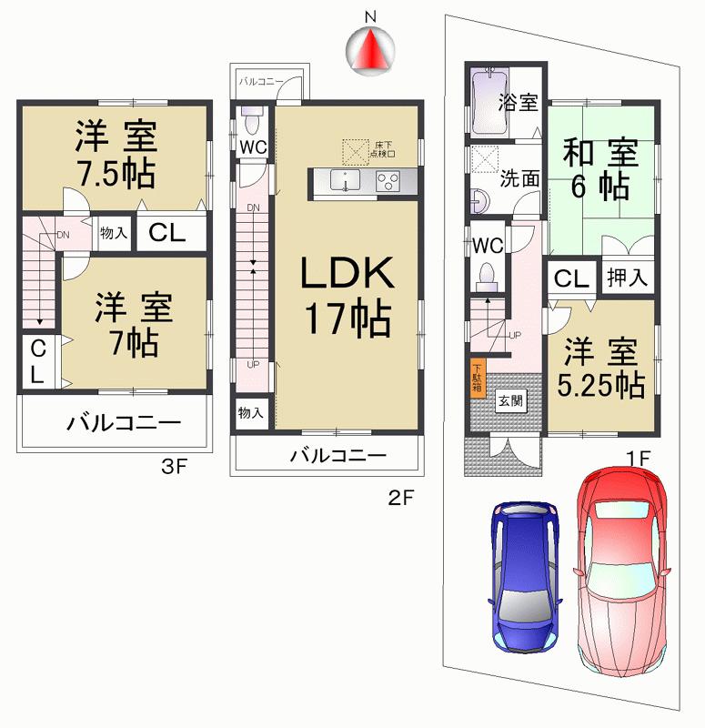 Floor plan. 27.3 million yen, 4LDK, Land area 80.35 sq m , Building area 103.53 sq m entrance is a smart door, Unlocking of the card key is, of course, In various things if you use the seal type will turn into a key. 