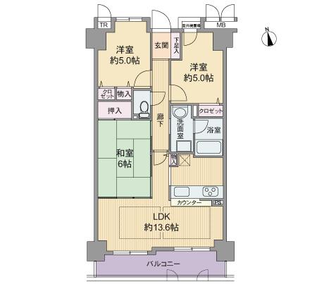 Floor plan. 3LDK, Price 18,800,000 yen, Occupied area 64.48 sq m , Balcony area 8.12 sq m