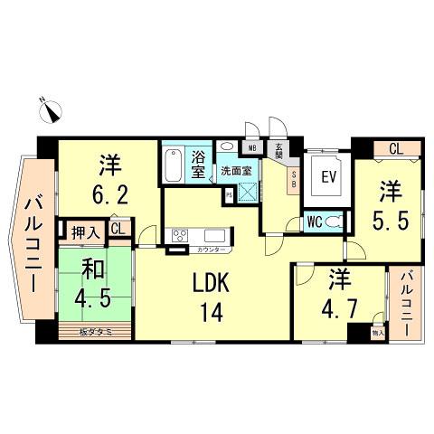 Floor plan. 4LDK, Price 22,800,000 yen, Occupied area 59.64 sq m , Balcony area 8.35 sq m
