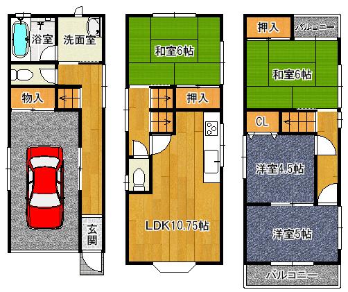 Floor plan. 14.8 million yen, 4LDK, Land area 45.98 sq m , Building area 96.53 sq m