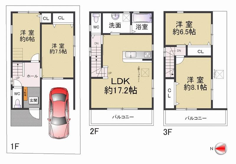 Floor plan. 31,800,000 yen, 4LDK, Land area 85.25 sq m , Building area 105.2 sq m LDK has also provided top light in the spacious about 17.2 quires living