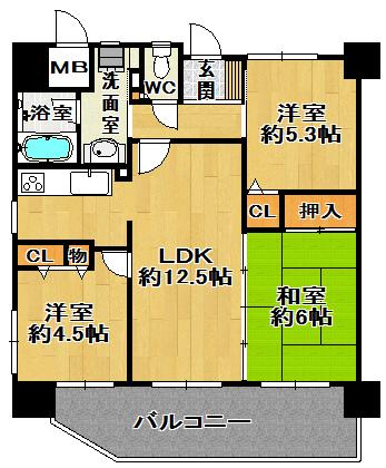 Floor plan. 3LDK, Price 16,900,000 yen, Occupied area 60.93 sq m , Balcony area 16.2 sq m