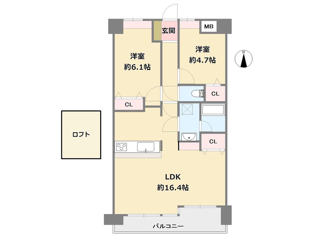 Floor plan. 2LDK, Price 15.3 million yen, Occupied area 59.19 sq m , Balcony area 5.33 sq m top floor facing south 2LDK + with loft