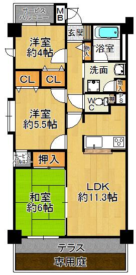 Floor plan. 3LDK, Price 15.8 million yen, Occupied area 62.41 sq m , Balcony area 15.62 sq m