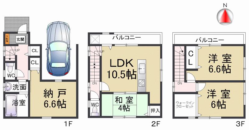 Floor plan. 22.5 million yen, 3LDK + S (storeroom), Land area 52.02 sq m , To the building area 94.63 sq m Hanshin Amagasaki Station is a newly built single-family walk 9 minutes affordable price