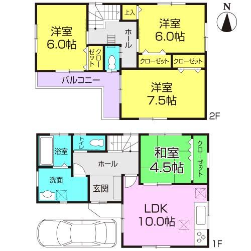 Floor plan. 34,800,000 yen, 4LDK, Land area 73.44 sq m , Building area 89.96 sq m