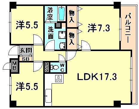 Floor plan. 3LDK, Price 24,800,000 yen, Occupied area 74.23 sq m , Balcony area 11.15 sq m