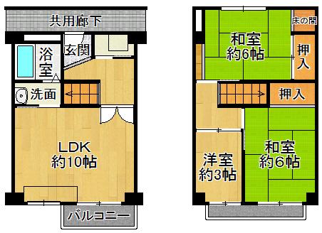 Floor plan. 3LDK, Price 6.9 million yen, Occupied area 57.67 sq m