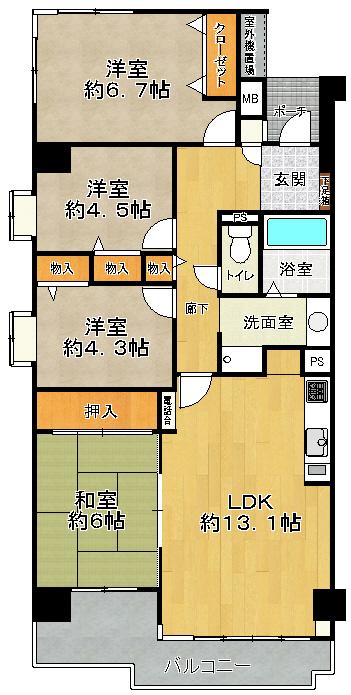 Floor plan. 4LDK, Price 16,900,000 yen, Occupied area 82.07 sq m , Balcony area 8.17 sq m