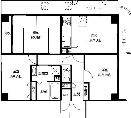 Floor plan. 3DK, Price 11.8 million yen, Footprint 56.7 sq m , Balcony area 16.62 sq m