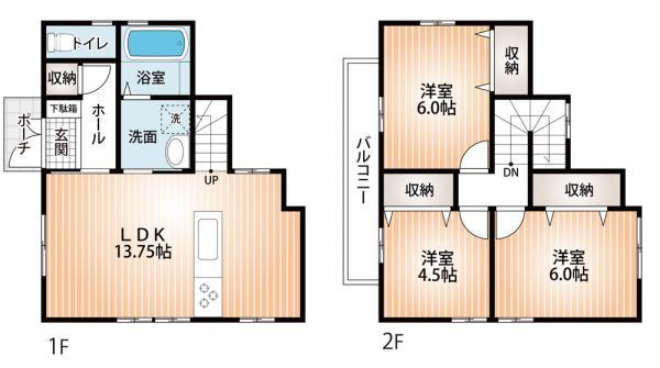 Floor plan. 29.5 million yen, 3LDK, Land area 80.08 sq m , Building area 75.34 sq m Floor