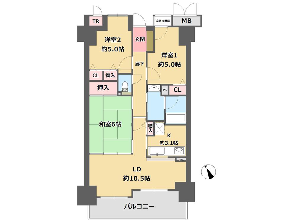 Floor plan. 3LDK, Price 18,800,000 yen, Occupied area 64.48 sq m , Balcony area 8.12 sq m south-facing room! It will be to reform property, It is very beautiful!
