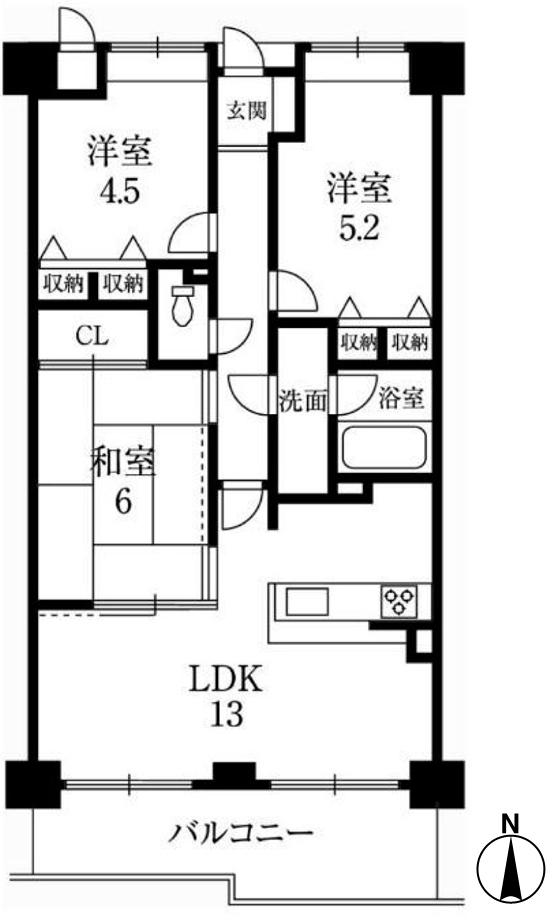 Floor plan. 3LDK, Price 18,800,000 yen, Occupied area 63.01 sq m , Balcony area 10.09 sq m