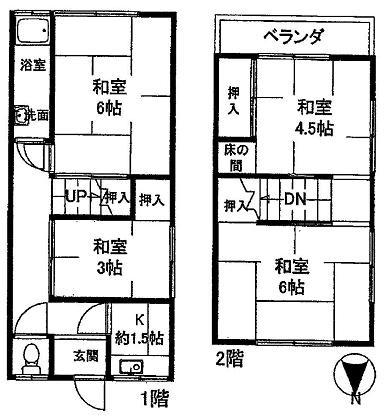 Floor plan. 8.8 million yen, 3DK, Land area 76.92 sq m , Building area 57.11 sq m land with 23.2 square meters ・ Two light car parking Allowed