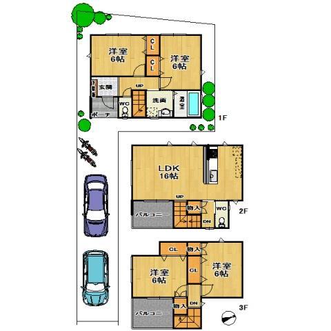 Floor plan. (No. 3 land plan), Price 31,800,000 yen, 4LDK, Land area 92.35 sq m , Building area 98.53 sq m