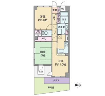 Floor plan. 2LDK, Price 11.9 million yen, Occupied area 55.62 sq m , Balcony area 6.48 sq m floor plan