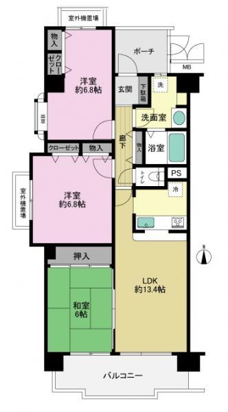 Floor plan. 3LDK, Price 17.3 million yen, Occupied area 73.16 sq m , Balcony area 7.66 sq m