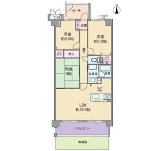 Floor plan. 3LDK, Price 17.8 million yen, Occupied area 75.52 sq m , Balcony area 10.2 sq m floor plan