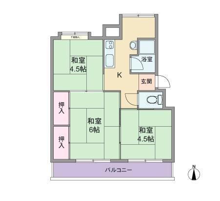 Floor plan. 3K, Price 4.5 million yen, Footprint 51.3 sq m floor plan