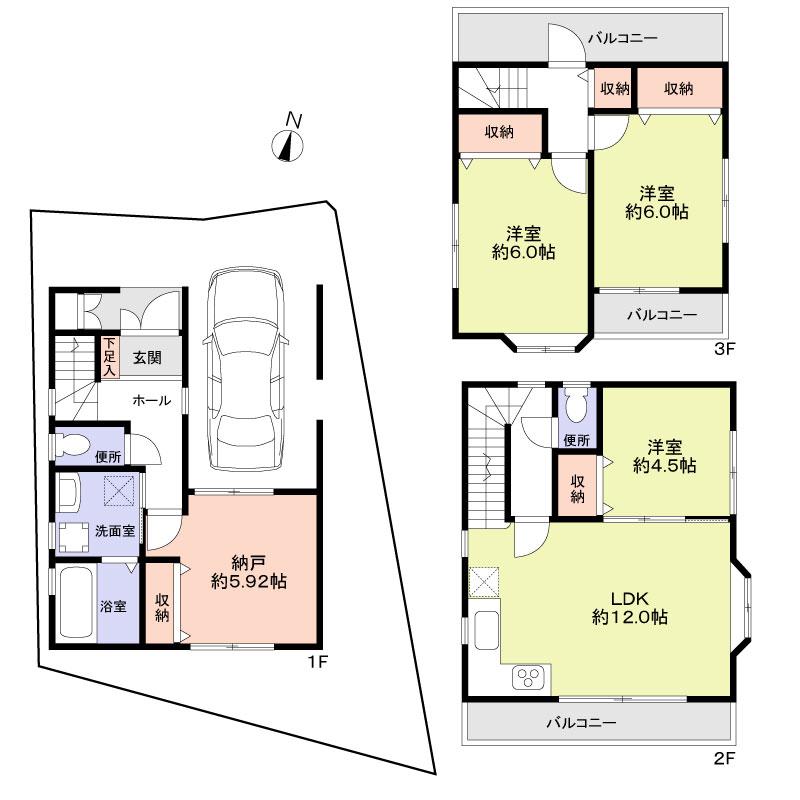 Floor plan. 22,800,000 yen, 3LDK, Land area 71.58 sq m , Building area 97.74 sq m