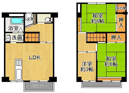 Floor plan. 3LDK, Price 6.7 million yen, Footprint 60.7 sq m , Balcony area 3.3 sq m