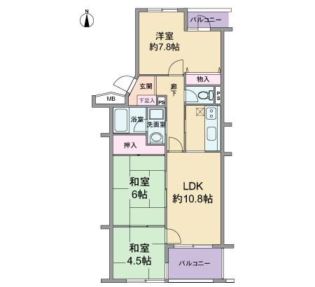 Floor plan. 3LDK, Price 14 million yen, Occupied area 65.58 sq m , Balcony area 6.95 sq m 3LDK