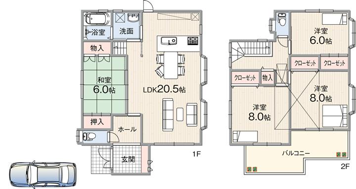 Floor plan. 43,800,000 yen, 4LDK, Land area 154.37 sq m , Directing the building area 112.59 sq m spacious large space! 